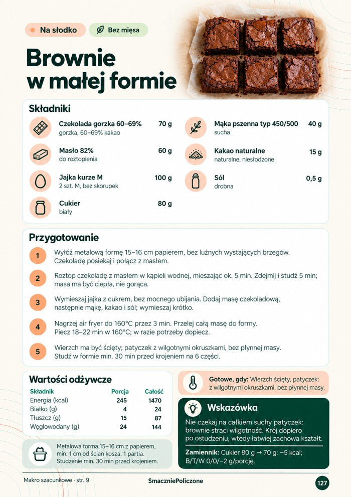 Strona 127: składniki, przygotowanie i makro brownie