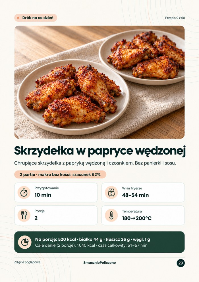 Strona 29: skrzydełka w papryce wędzonej, zdjęcie, czas i temperatura